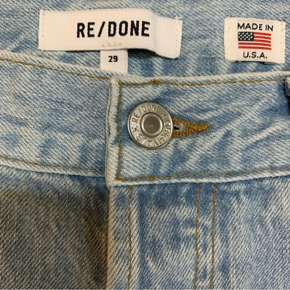 RE/DONE 90s High Rise Loose Bleach Destroyed Jeans Straight Leg Button Fly - Picture 6 of 14